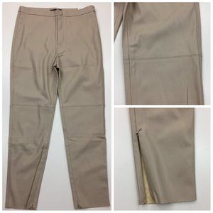 NWT ZARA Taupe VeganFaux Leather High Rise Waist Zip Ankle Hem Leggings Pants
